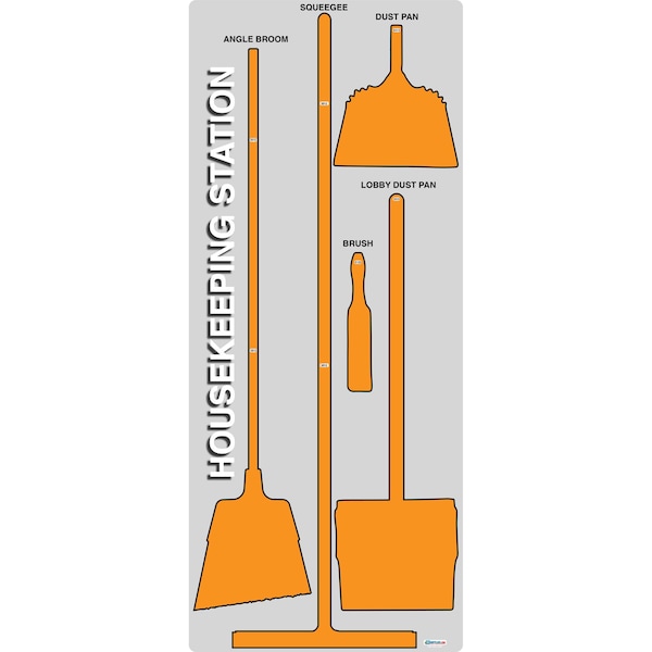5S Housekeeping Shadow Board Broom Station Version 14 - Gray Board / Orange Shadows  With Broom